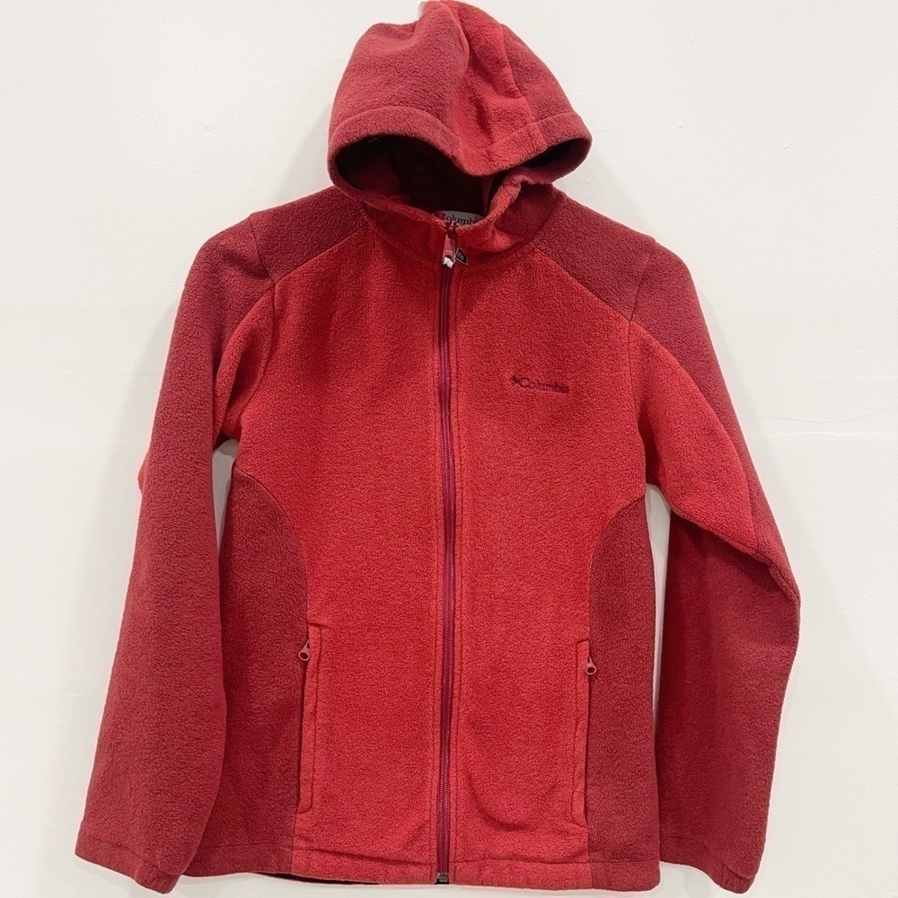 Columbia Red Two-Tone Fleece Full Zip Jacket Hood